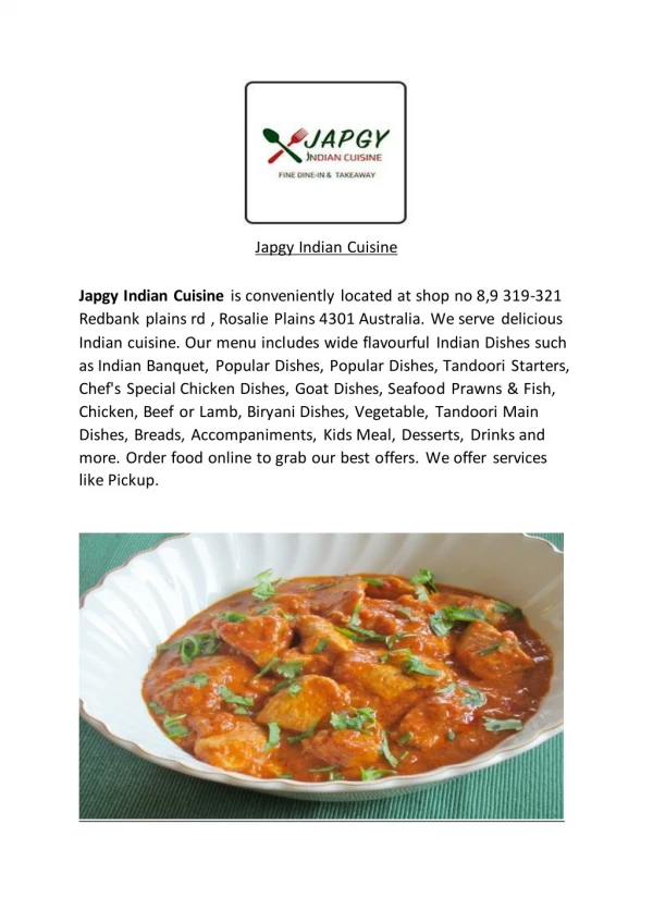 15% Off - Japgy Indian Cuisine-Rosalie Plains