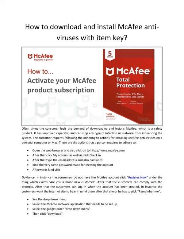 How to download and install McAfee antiviruses with item key?