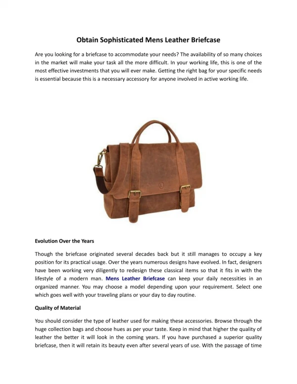 Obtain Sophisticated Mens Leather Briefcase