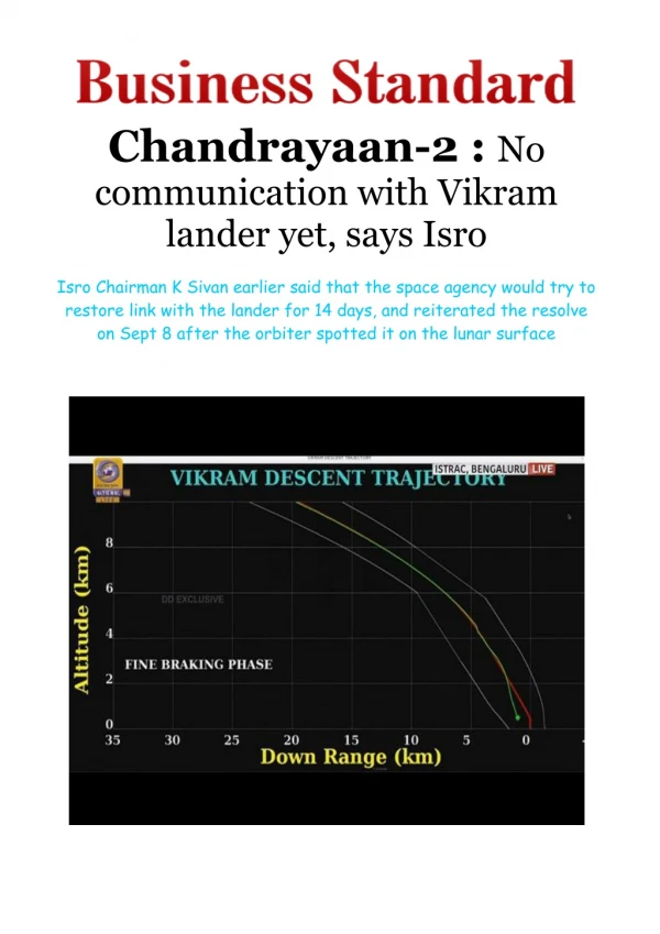 Chandrayaan 2 - no communication with vikram lander yet, says isro