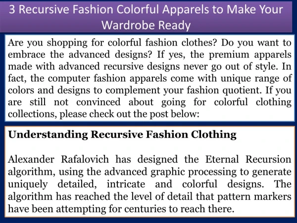 3 Recursive Fashion Colorful Apparels to Make Your Wardrobe Ready