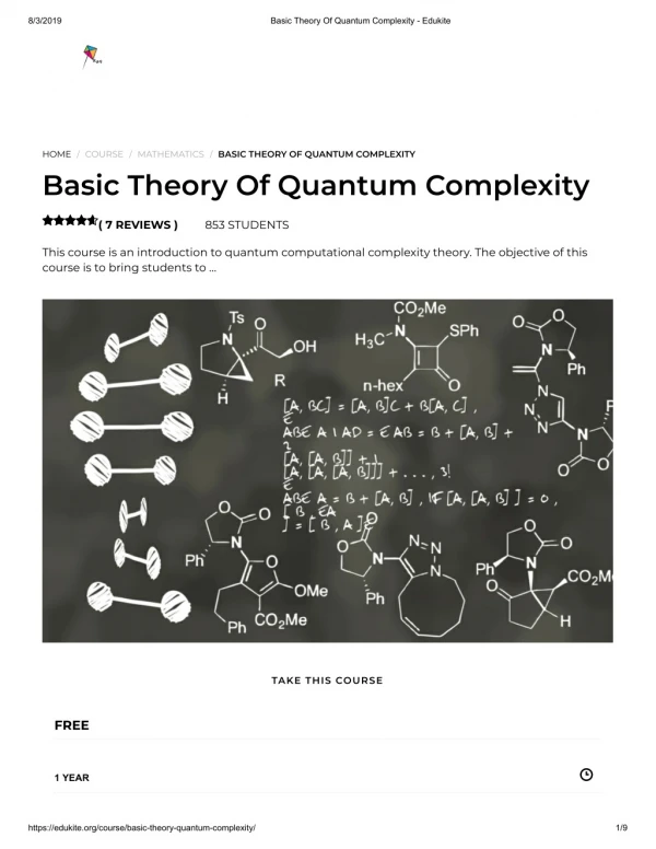 Basic Theory Of Quantum Complexity - Edukite