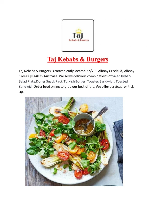 15% Off - Taj Kebabs & Burgers-Albany Creek - Order Food Online