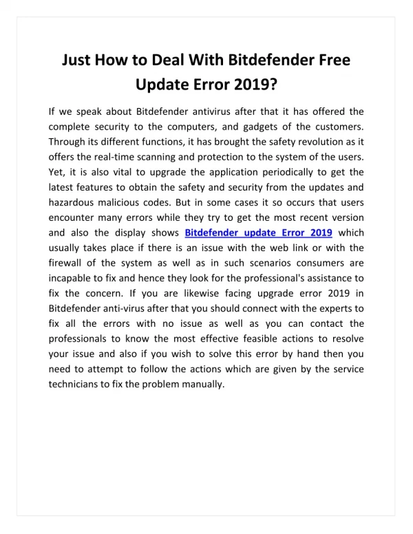 Just How to Deal With Bitdefender Free Update Error 2019?