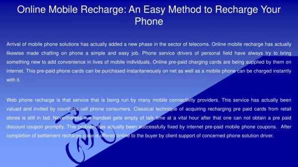 Online Mobile Recharge An Easy Method to Recharge Your Phone