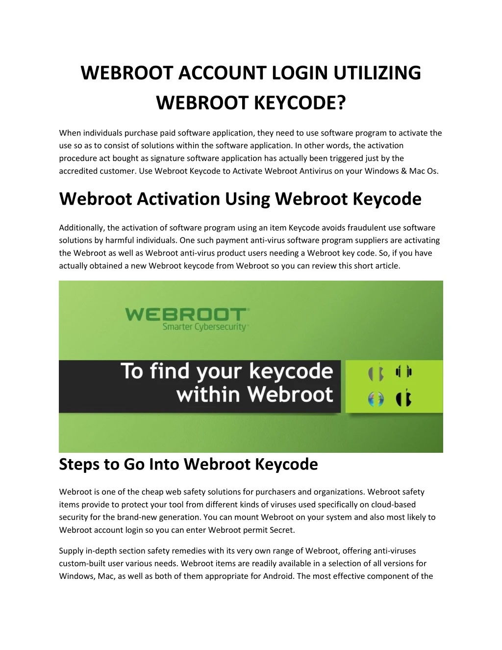 webroot account login utilizing webroot keycode