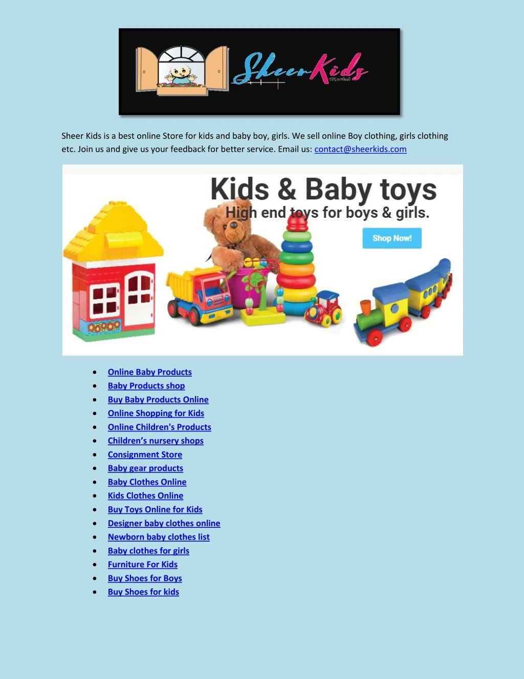 sheer kids is a best online store for kids