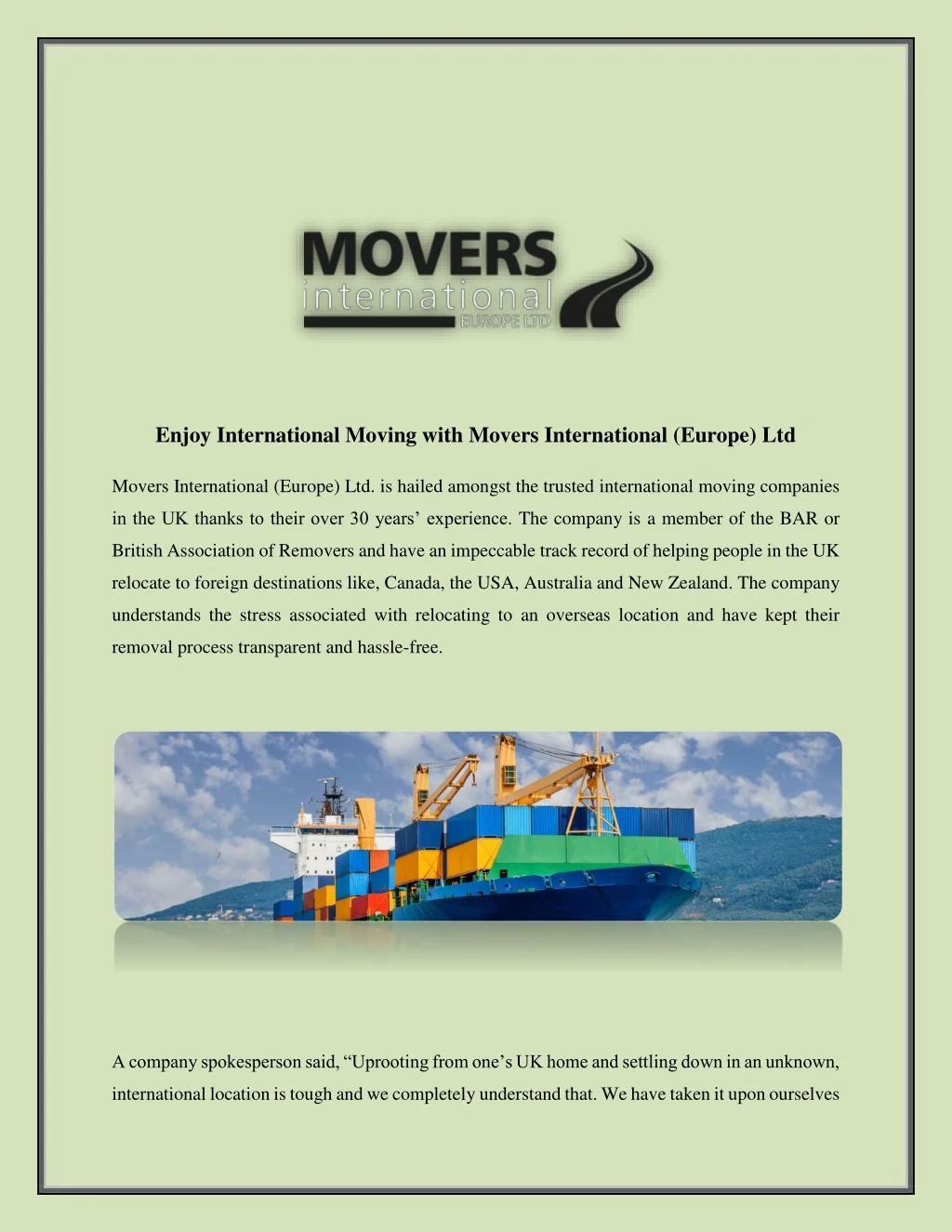 enjoy international moving with movers