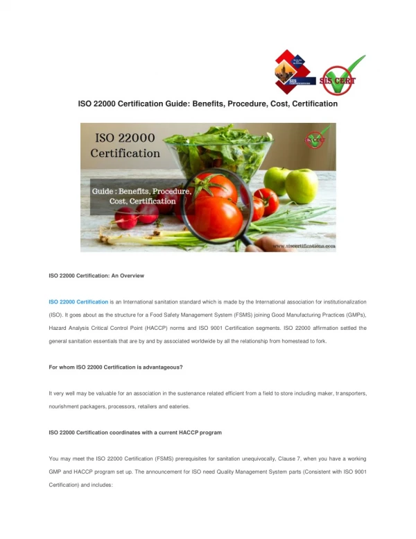 ISO 22000 Certification Guide : Benefits, Procedure, Cost, Certification