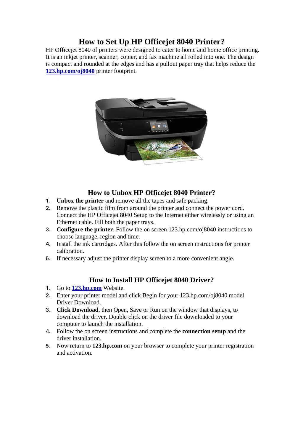 how to set up hp officejet 8040 printer