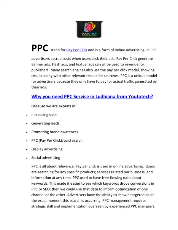 Why you need PPC Service in Ludhiana from Youtotech?