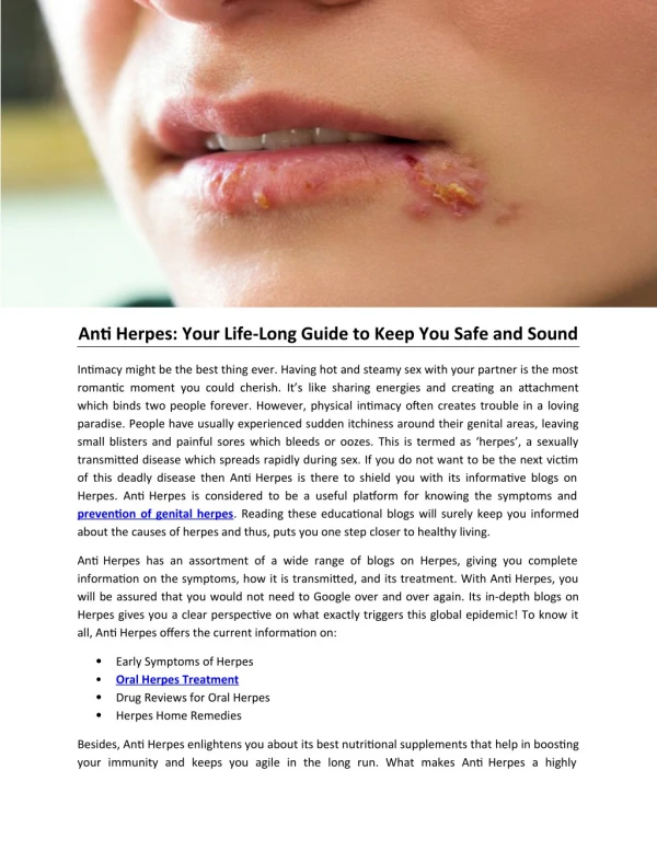 Anti Herpes: Your Life-Long Guide to Keep You Safe and Sound