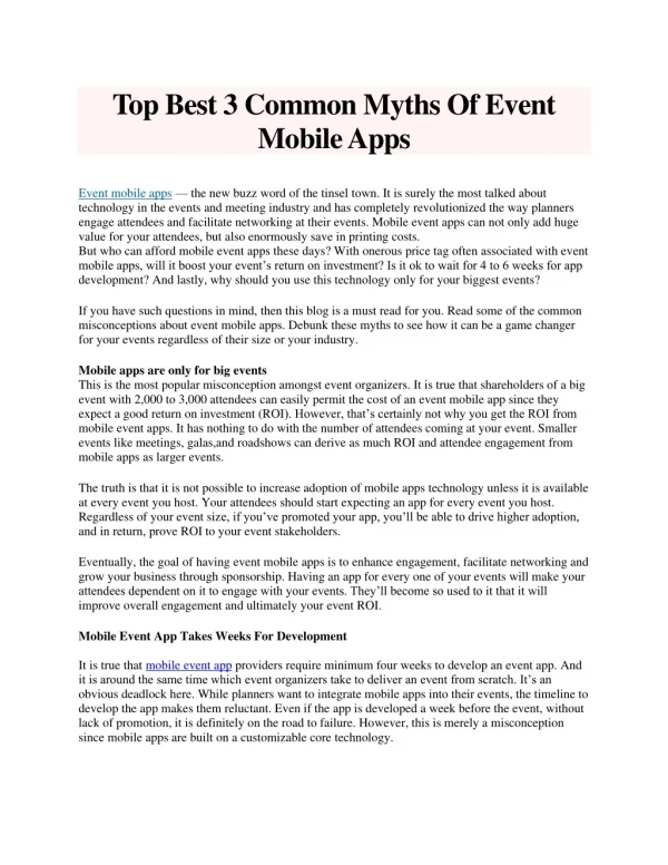 Top Best 3 Common Myths Of Event Mobile Apps