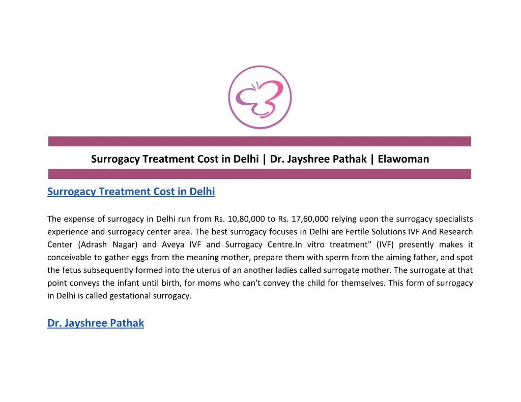 surrogacy treatment cost in delhi dr jayshree