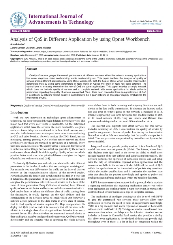 Analysis of QoS in Different Application by using Opnet Workbench