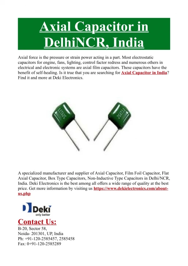 Axial Capacitor in Delhi/NCR, India