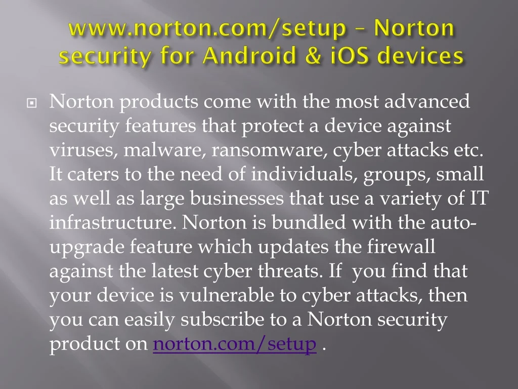 www norton com setup norton security for android ios devices