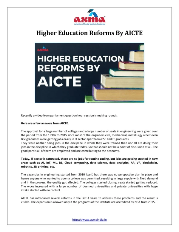 Higher Education Reforms By AICTE – ASMA