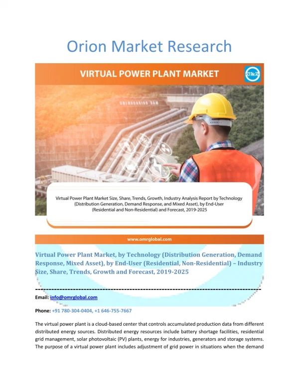 Virtual Power Plant Market Segmentation, Forecast, Market Analysis, Global Industry Size and Share to 2025