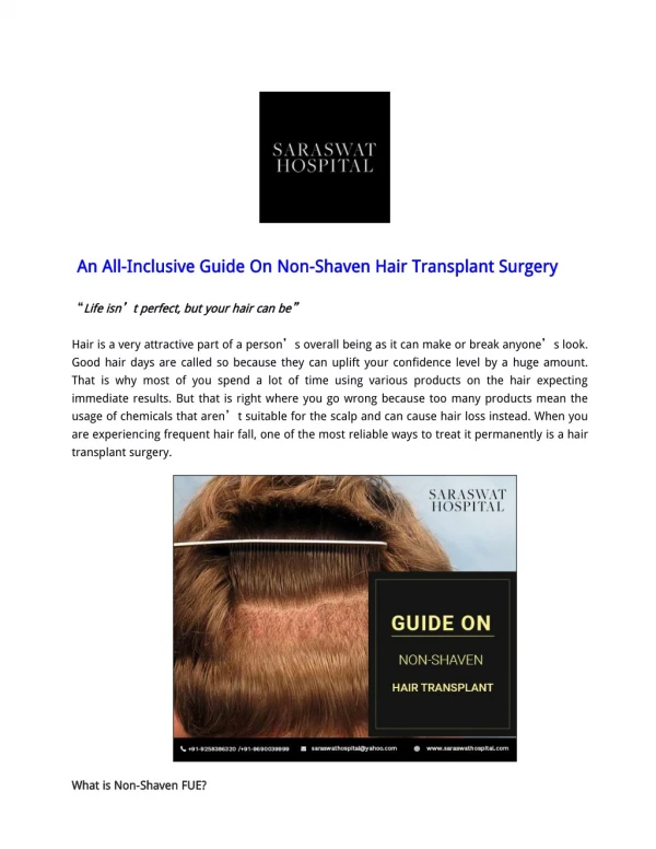 An All-Inclusive Guide On Non-Shaven Hair Transplant Surgery