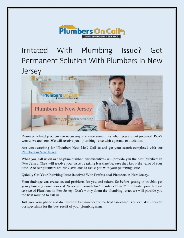 Get Permanent Solution With Plumbers in New Jersey