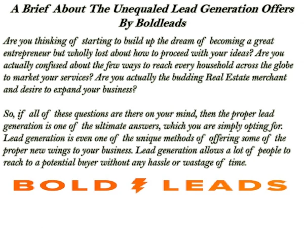 A Brief About The Unequaled Lead Generation Offers By Boldleads