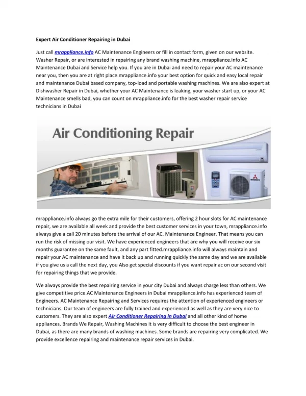 Expert Air Conditioner Repairing in Dubai