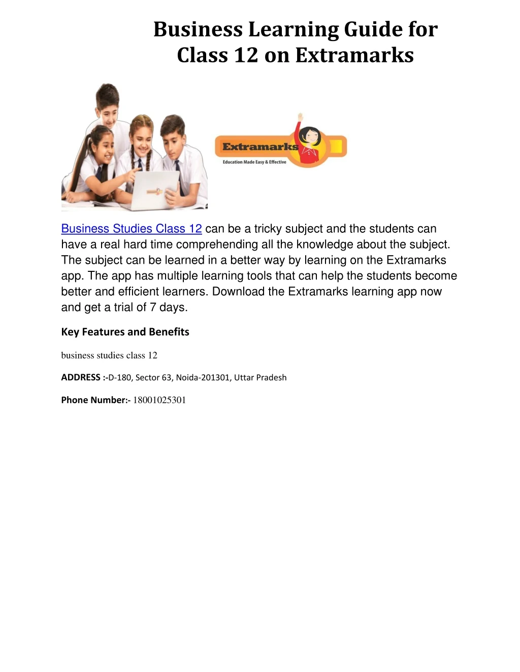 business learning guide for class 12 on extramarks