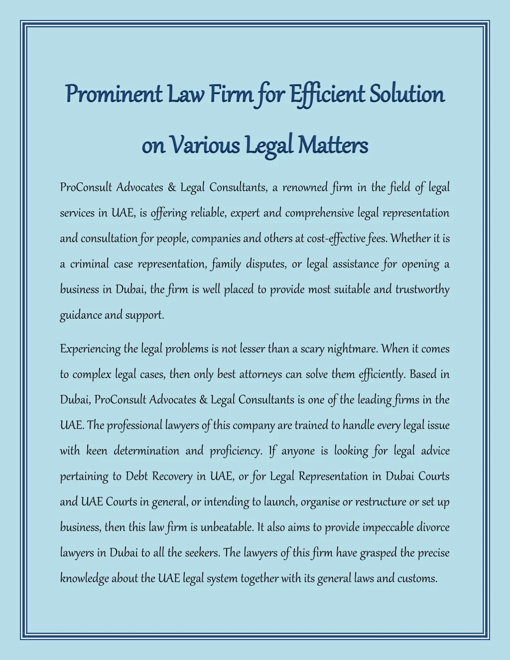 prominent law firm for efficient solution