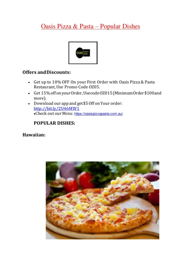 >5% off - Oasis Pizza Menu & Pasta Restaurant Torrensville<