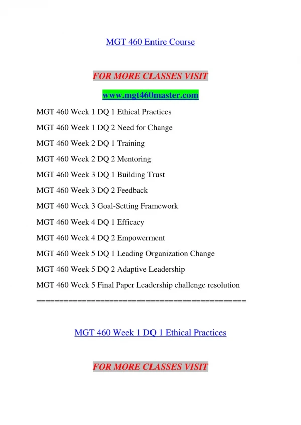MGT 460 MASTER Education Planning--mgt460master.com