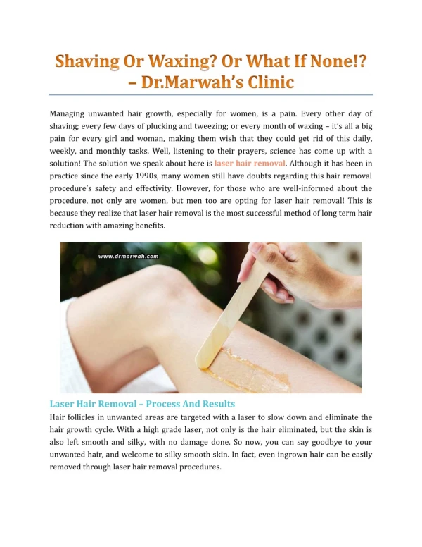 Shaving Or Waxing? Or What If None!? - Dr. Marwah's Clinic
