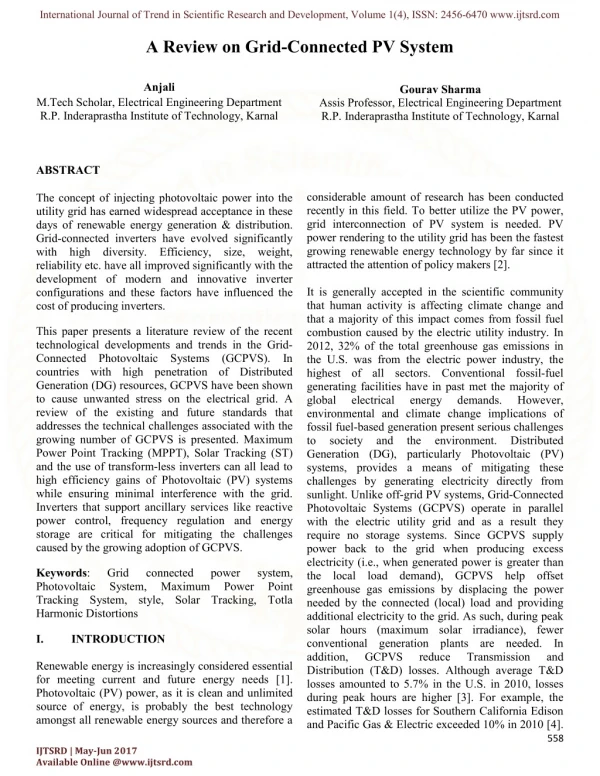 A Review on Grid Connected PV System