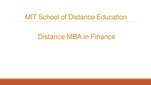 Distance MBA in Finance - MIT School of Distance Education