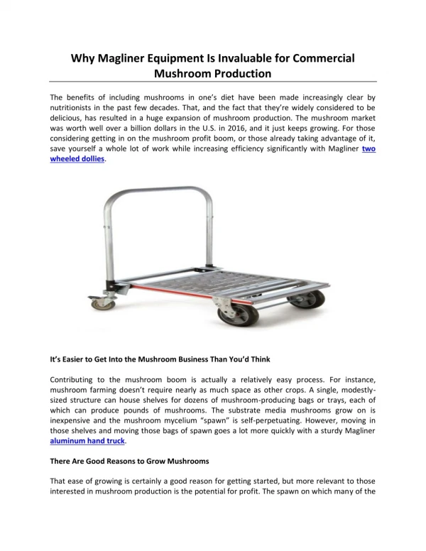 Why Magliner Equipment Is Invaluable for Commercial Mushroom Production