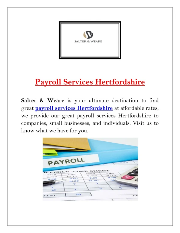 Looking for Payroll Services Hertfordshire | Salter & Weare