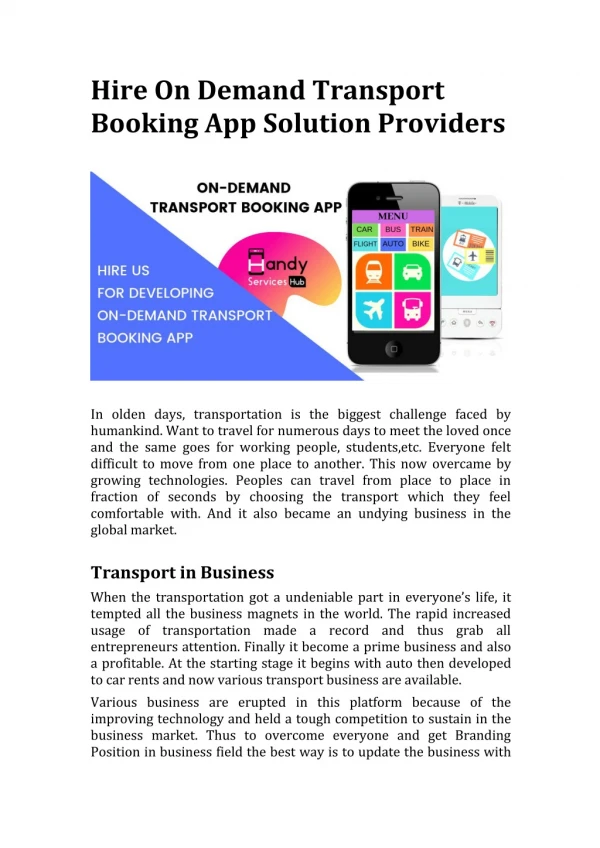 On Demand Transport Booking App Development | Handyservicesh