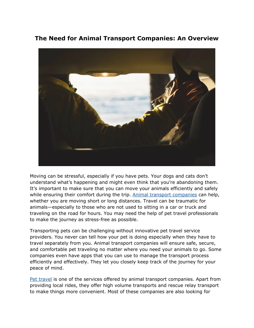the need for animal transport companies