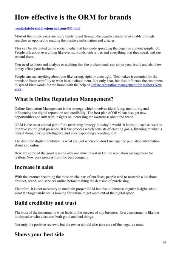 Online reputation management for realtors New york