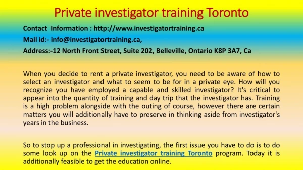 How to Build an Empire with Private investigator training Toronto