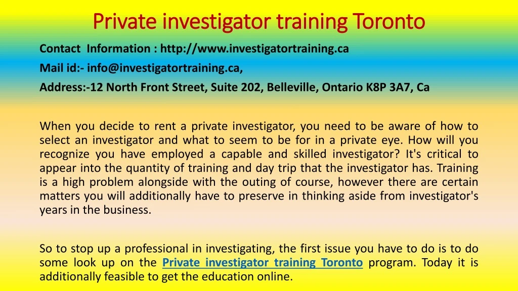 private investigator training toronto