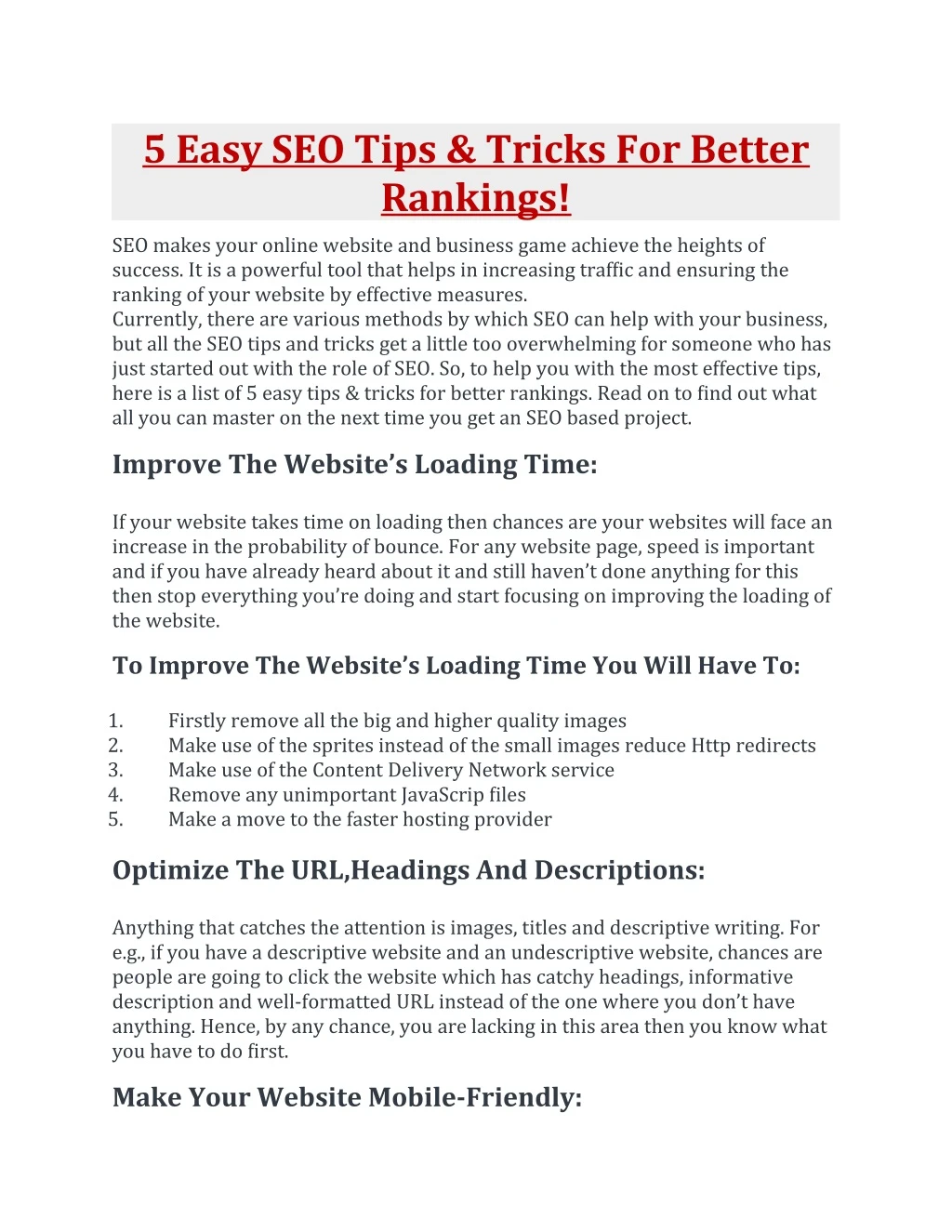 5 easy seo tips tricks for better rankings