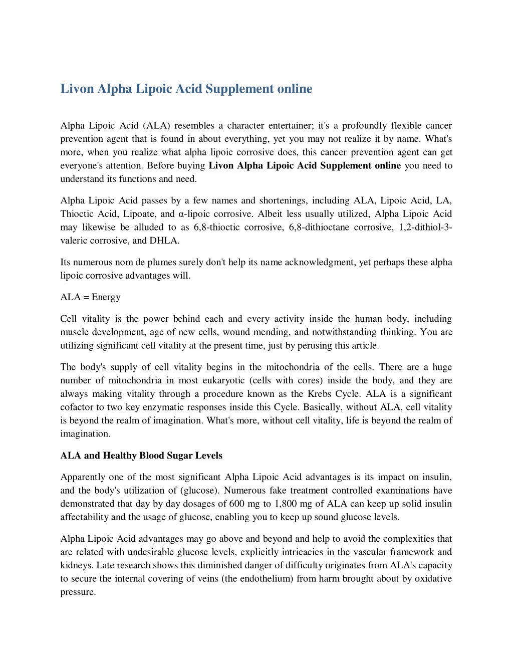 livon alpha lipoic acid supplement online