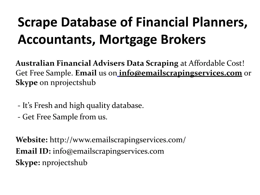 scrape database of financial planners accountants mortgage brokers