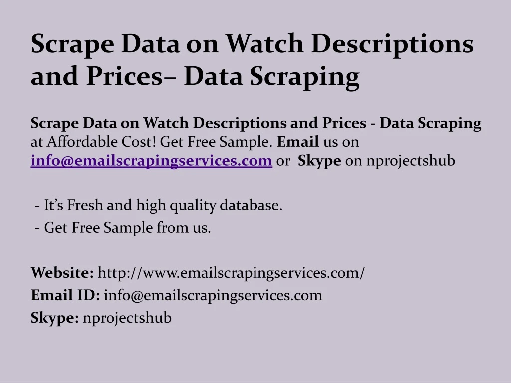 scrape data on watch descriptions and prices data scraping
