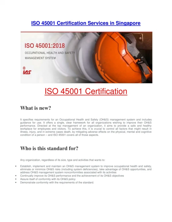 ISO 45001 Certification Service in Singapore