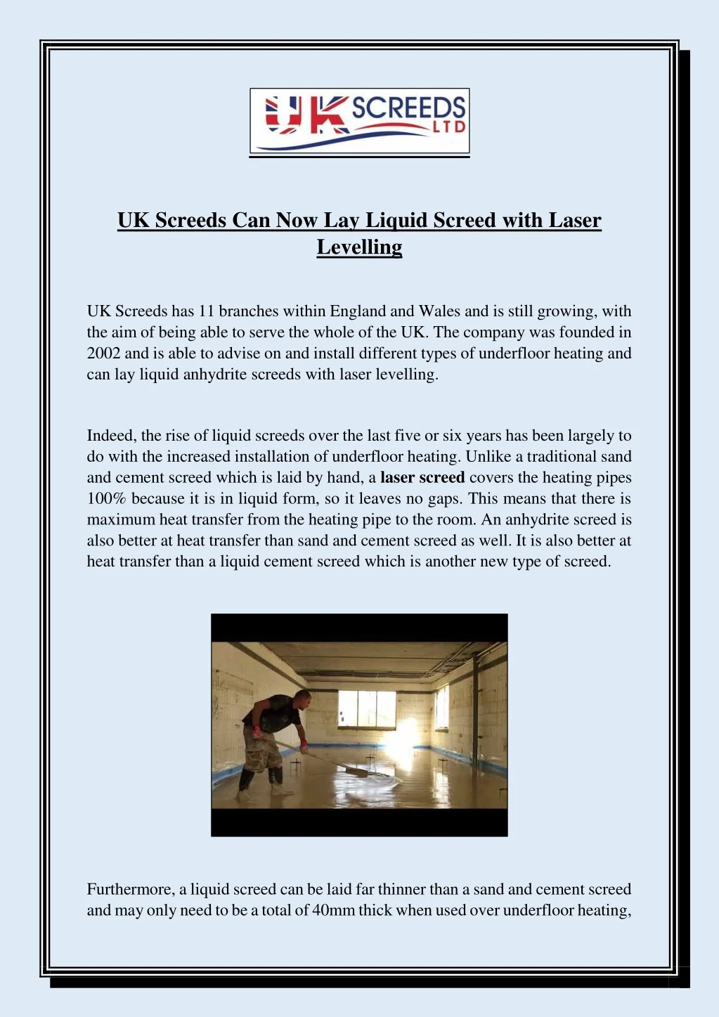 uk screeds can now lay liquid screed with laser