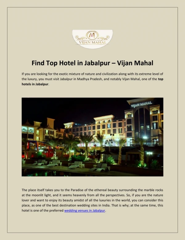 Find Top Hotel in Jabalpur – Vijan Mahal