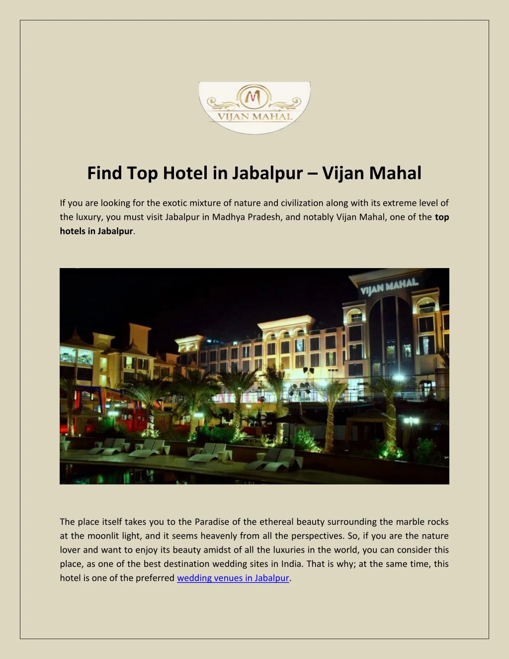 find top hotel in jabalpur vijan mahal