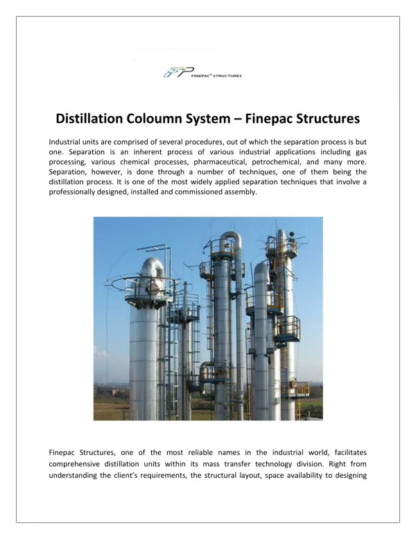 Distillation Coloumn System – Finepac Structures